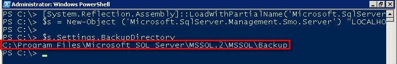 Find the SQL Server backup directory path in PowerShell