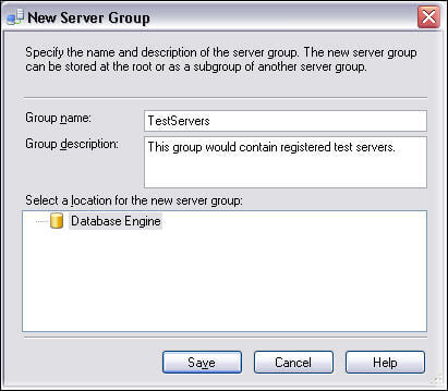 create a server group right click on the Database Engine folder in SSMS 2005 or Local Server Groups folder in SSMS 2008