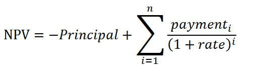 The formula for the NPV of a loan looks like this