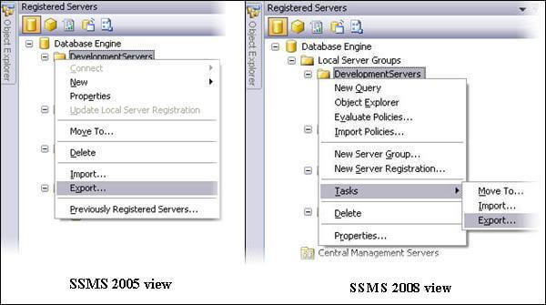 Note: the right click menu may be slightly different in SSMS 2008 and SSMS 2005 as shown below.