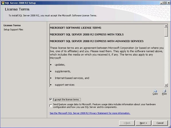 Let's walk through the installation of the SQL Server Express 2008 R2 with Advanced Services since it has the most features.