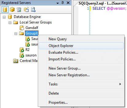 we can create a subgroup (and a subgroup of a subgroup and so-forth) in the Registered Servers Explorer
