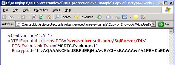 encrypt the entire contents of the SSIS package by using the user key