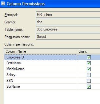 the button for Column Permissions activates