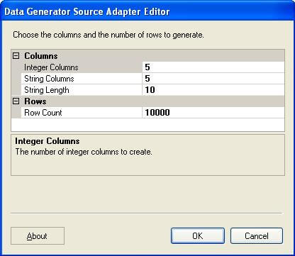 Konesans Data Generator Source Adapter which is freeware, available from SQLIS.com 