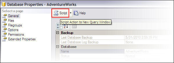 The script is now in a new SSMS query pane and you can click the OK button to complete the action