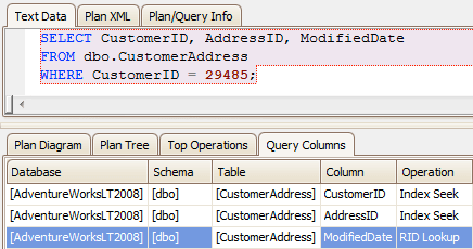 the column is already highlighted, making it easy to see why this operation requires a rid lookup