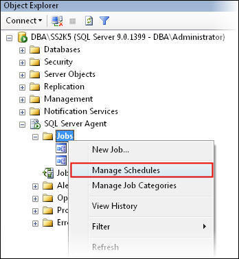 Click on manage schedules in SSMS