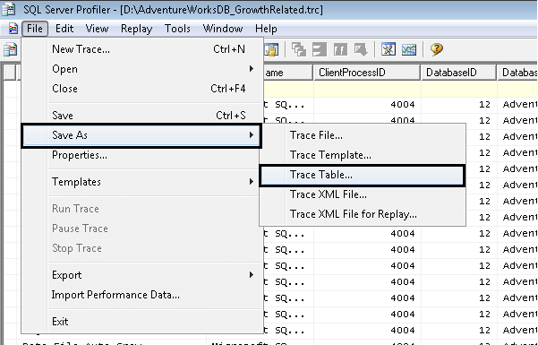 open an existing trace file in sql server profiler