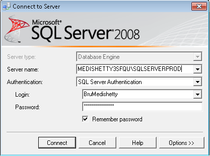 connect using sql server authentication