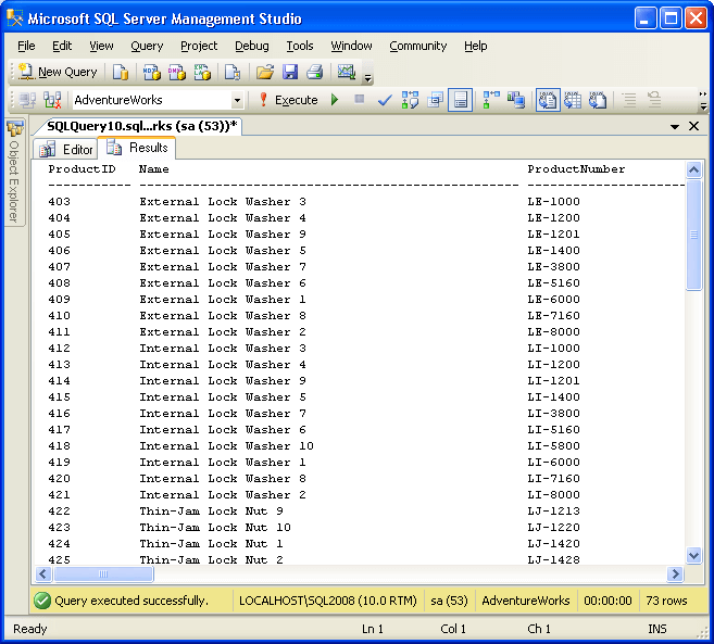 sample output for the text format in ssms