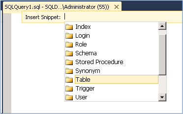 sql query insert snippet menu item