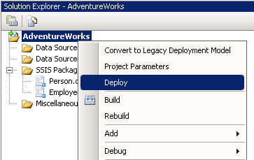 deploy the ssis project to the integration services catalog