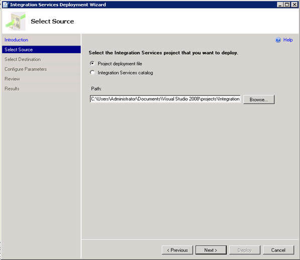 deploy from the ssis project