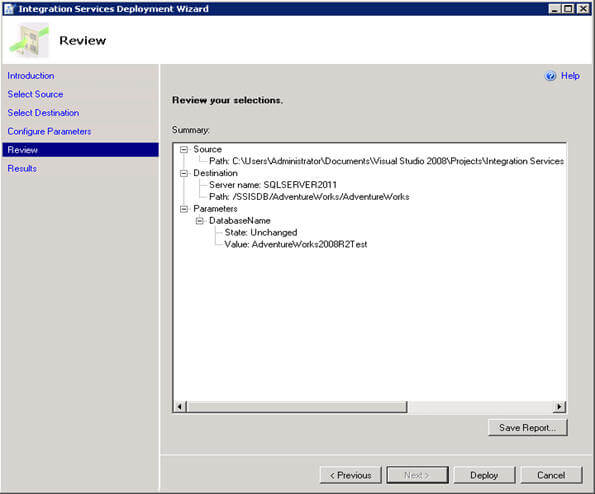 review selections and deploy ssis project