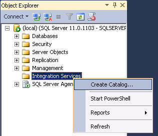create an integration srvices catalog on the sql server