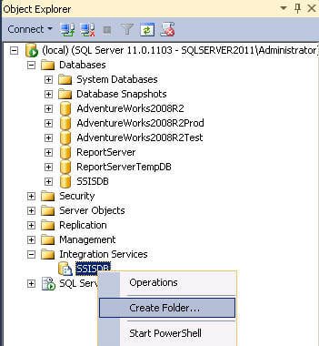 under integration services node in ssms click create folder