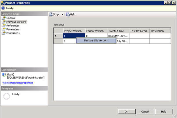 analyzing deployed ssis project versions and restoring