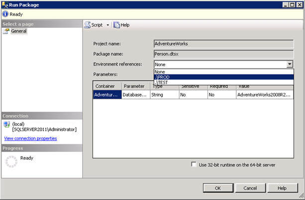 select the enviroment  you want the ssis package to be executed for