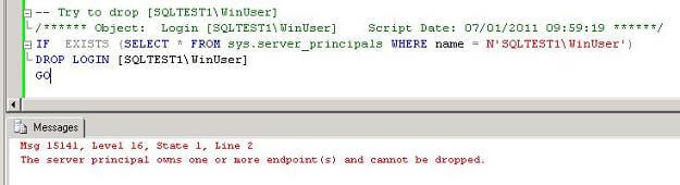 tsql code to drop sql server login