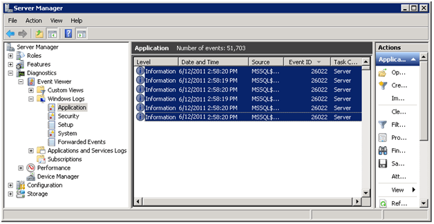 window event viewer sql server port number