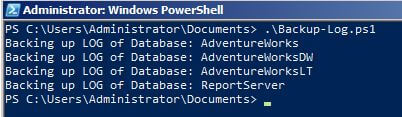 powershell sql server transaction log backups