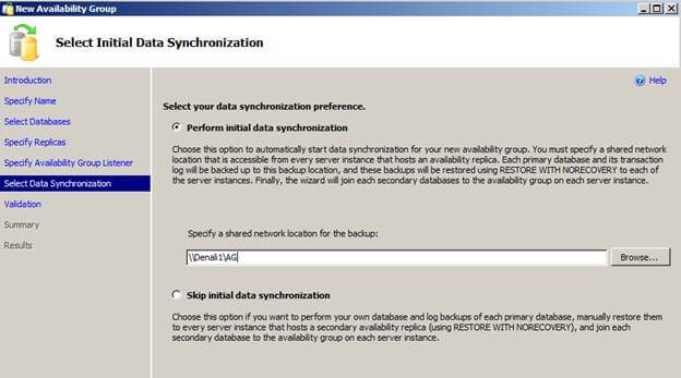 select initial data synchronization