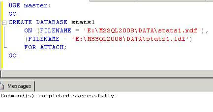 sql server create database for attach command