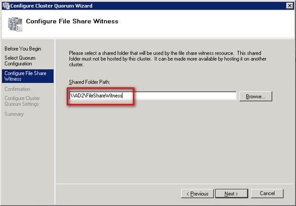 Configure File Share Witness dialog box