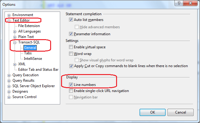 Options Dialog Box in SSMS