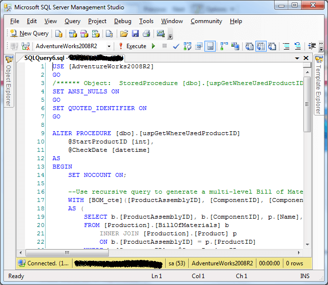 SSMS Query Window Showing Line Numbers
