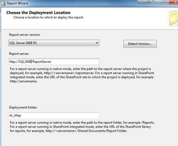 choosing a deployment location for a ssrs project