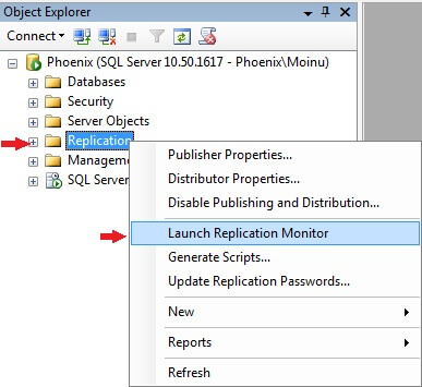 sql server launch replication monitor
