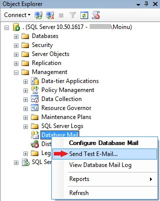 send database mail test email from ssms