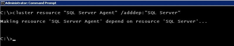 cluster.exe Add the SQL Server resource as a dependency for the SQL Server Agent resource you just created