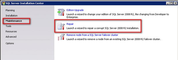 Run a Repair of the SQL Server 2008 R2 installation