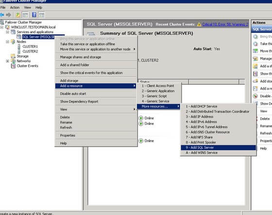 add a sql server resource to a cluster