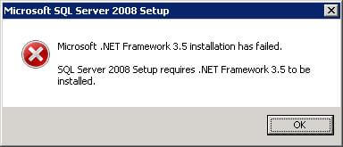 SQL Server 2008 Installation .NET Framework Error Message