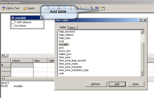 Add the MySQL table