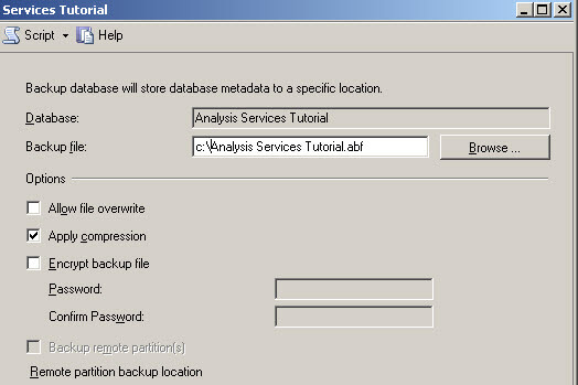 Specify the backup path and options