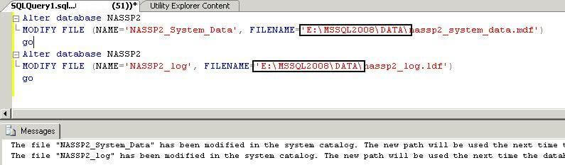 Change file location in master database system catalog view