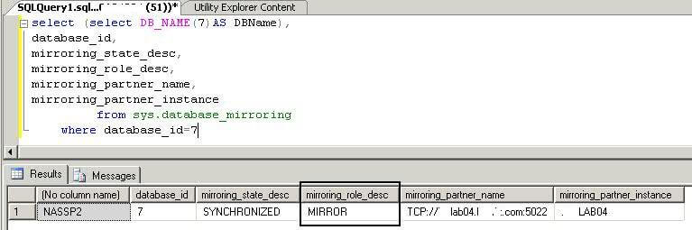Checking mirroring state after failover