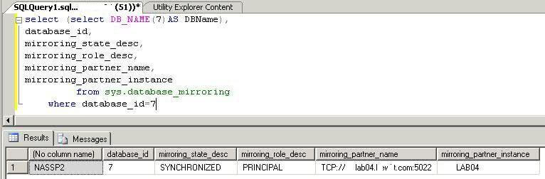Checking Mirror DB role and Its partner Name