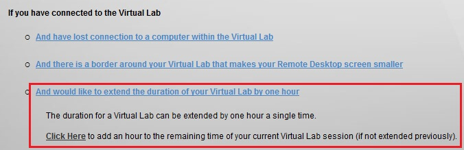 Extend Virtual lab timing