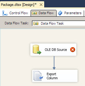 OLEBD and Export column task on the SSIS Data Flow