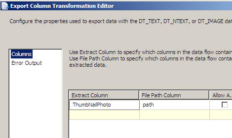 Export column Transformation Editor
