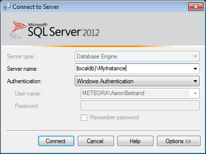 SSMS Connect to Server dialog