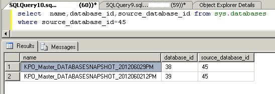 Find all db snapshot information from sys.databases system table