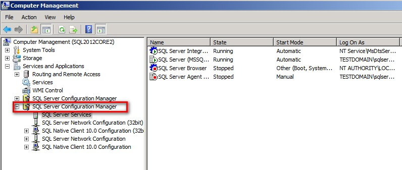SQL Server Configuration Manager via Computer Management