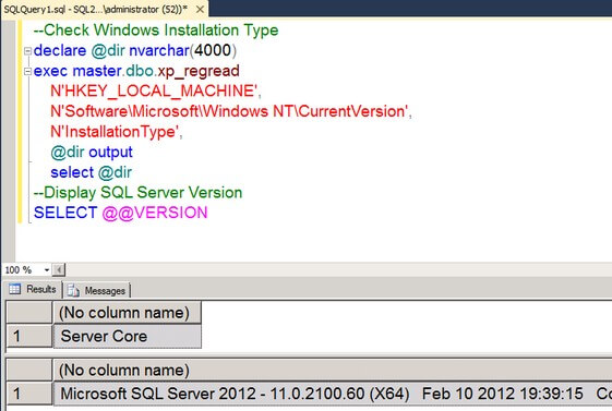 verify the installation on Server Core by using SQL Server Management Studio